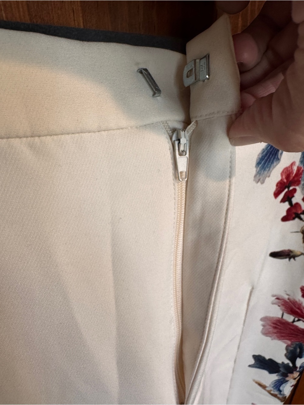275. Zara Cream Floral Boot-Cut Pants with Burgundy & Navy Accents - Picture 8 of 10